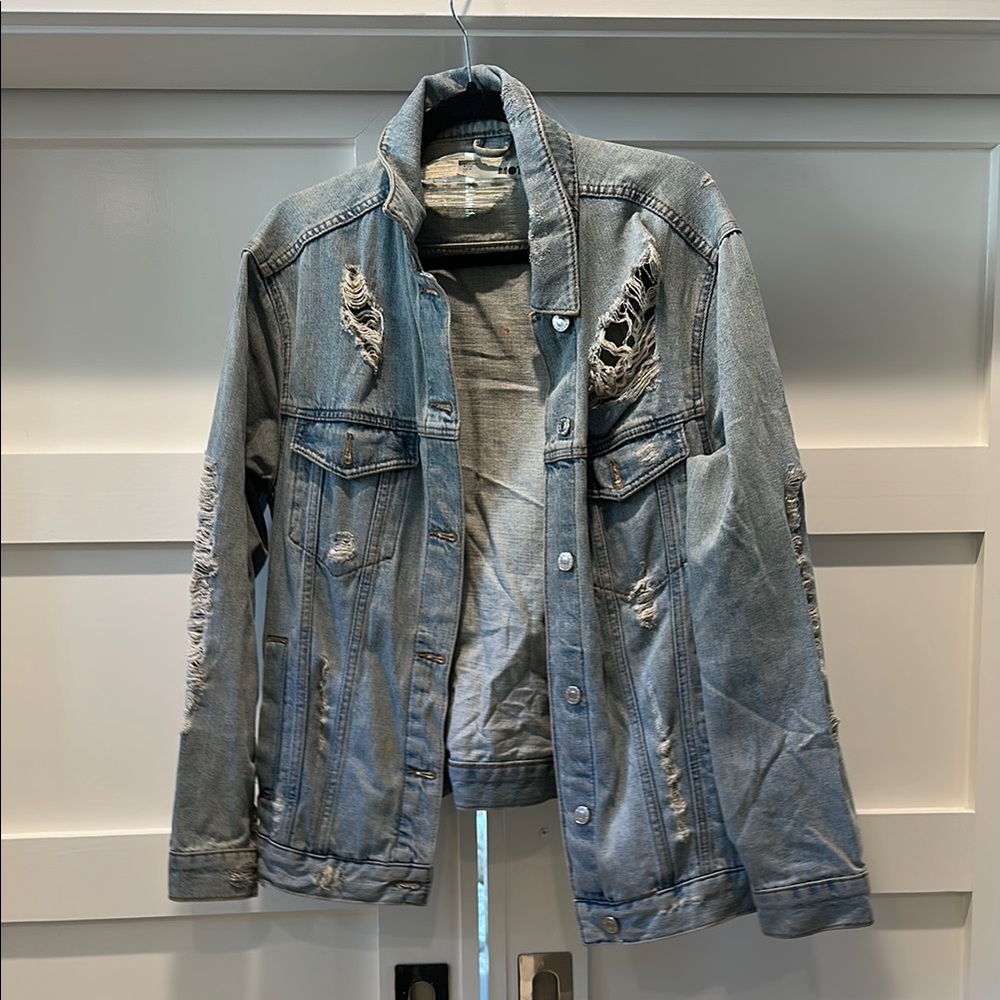 Topshop Blue Oversized & Distressed Jean Jacket